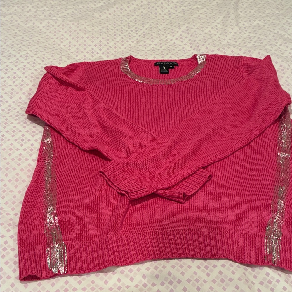 Peace of Cloth Vibrant Pink Sweater with Silver Details